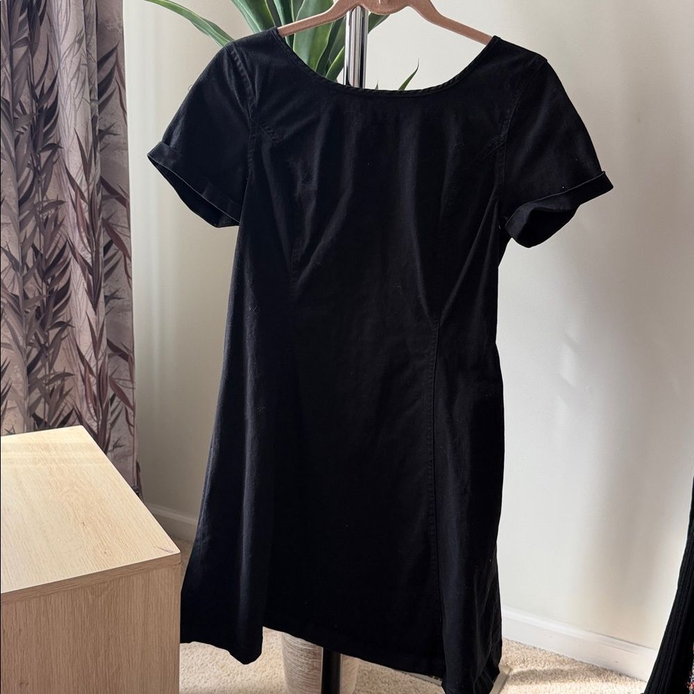 Mavi Black Short-Sleeve Scoop Neck Mini Dress Large